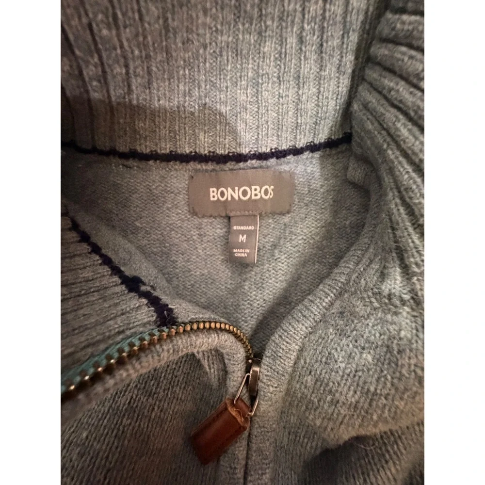 Bonobos 100% Lambswool Quarter Zip Sweater Men's Light Blue Heather M